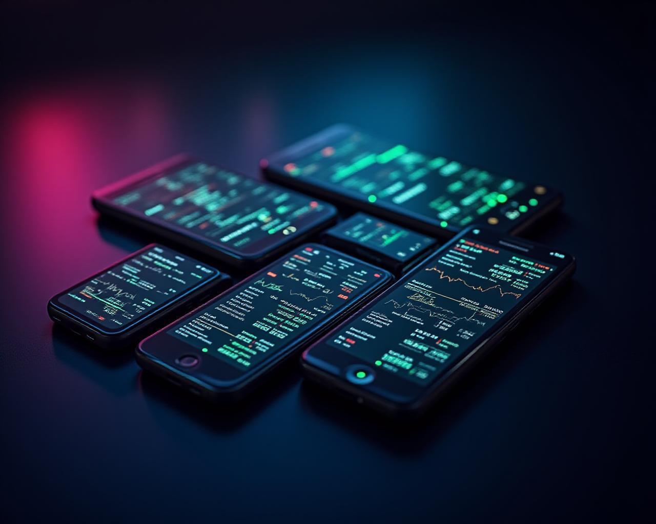 Mobile devices displaying financial market charts and metal prices